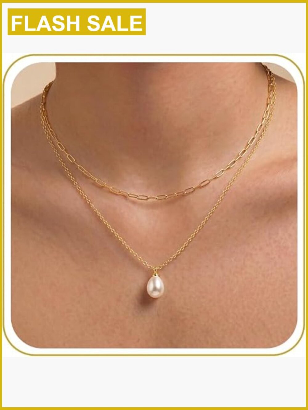 14K Gold Plated Layered Pearl Necklace Set - 8MM Pendant Choker & Dainty Chain